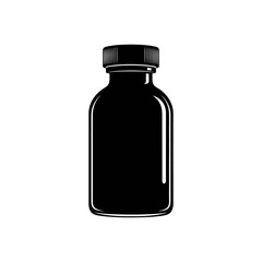 Fototapeta premium a black silhouette bottle with a ribbed screw cap on a clean white background ideal for minimalist product packaging medicine or cosmetic branding.