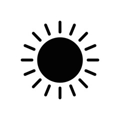 a bold black sun icon on a clean white background symbolizing warmth brightness and daylight ideal for web and app design.