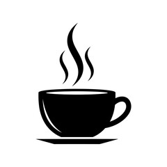 Obraz premium a stylized black silhouette of a steaming coffee cup on a saucer conveying warmth and comfort perfect for cafe branding or hot beverage.