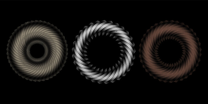 Gold, silver and bronze metal circle frames 3d vector realistic illustration. First, second and third place medals or buttons isolated on white background. Certified. Quality blank, empty badge set.