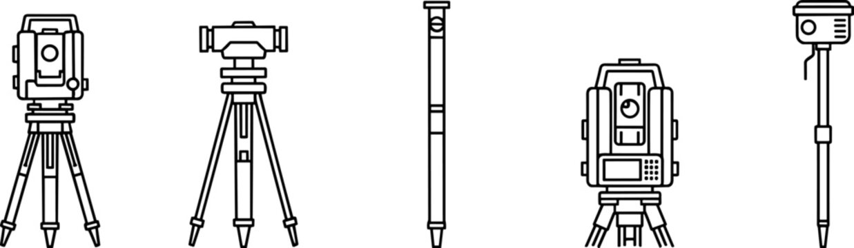 Land Surveying Equipment Set with Total Station and Geodetic GPS Flat Vector Illustration
