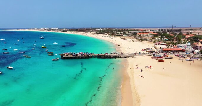 4k Aerial view of Santa Maria beach in Sal Cape Verde - Cabo Verde