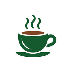 Obraz premium Hot beverage icon shows steam rising from a green coffee cup and saucer.