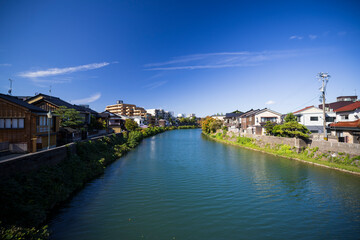 Fototapeta premium Higashi Chaya District river and bridge in Japan