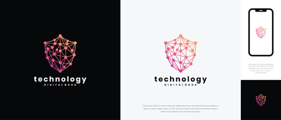 Modern Digital Technology Shield Logo. Network Security Data Protection Cyber Privacy Brand.