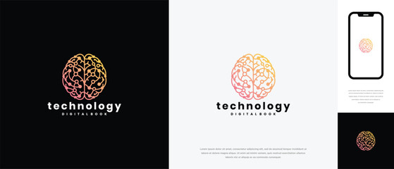 Digital Brain Technology Logo AI Neural Network Concept for Smart Tech Companies.