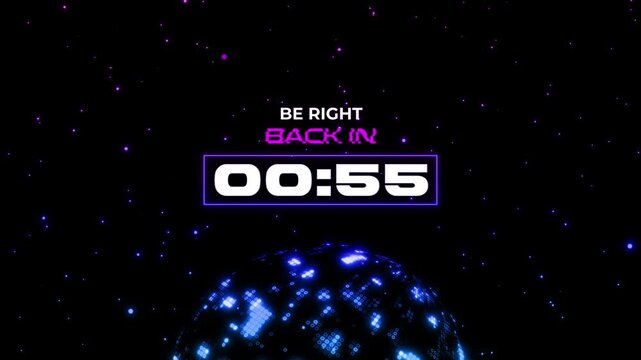 Futuristic Sci-Fi Be Right Back Stream Countdown Overlay with Neon Globe