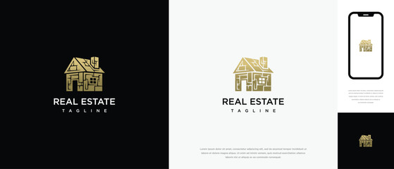 Golden Real Estate Logo Design Modern Luxury House Icon for Property Branding  Realty Business.