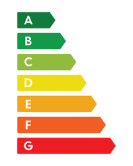 Standard Energy Efficiency Rating Scale – Professional A-G Performance Chart with Color-Coded Arrows for Building and Appliance Certification isolated on white