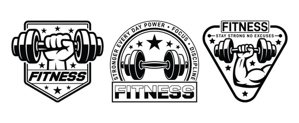 Fototapeta premium Fitness Badge Emblem Design, Professional Fitness Logo, Badge and Emblem for Gym Branding, Black and White Fitness Badge vector collection