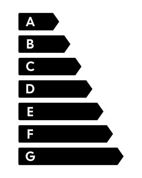 Minimalist Black Energy Efficiency Rating Scale &ndash; Monochromatic A-G Performance Chart for Modern Architectural and Industrial Certification isolated on white