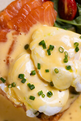 Open sandwich with smoked salmon and creamy sauce
Salmon toast served with fresh greens in restaurant style
Gourmet open sandwich with salmon and herbs
Modern brunch dish featuring salmon on toasted b