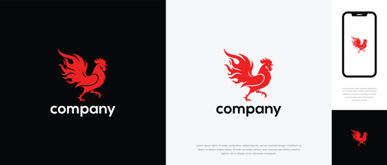 Dynamic Red Rooster Fire Logo Design - Modern Chicken Brand Symbol and App Icon.
