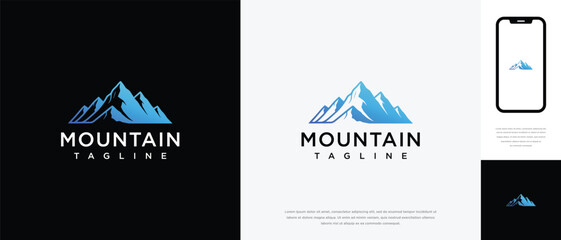 Modern Blue Mountain Peak Logo Design Template for Outdoor Adventure  Corporate Branding.