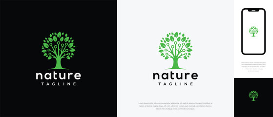 Green Tech Tree Logo Design Nature Digital  Sustainable Technology Concept.