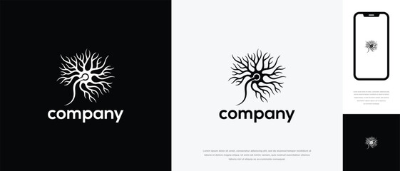 Neuron Brain Logo Design Organic Network Symbol AI Technology Company Icon.