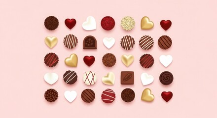 Gourmet Chocolate Truffles and Gold Hearts Flat Illustration