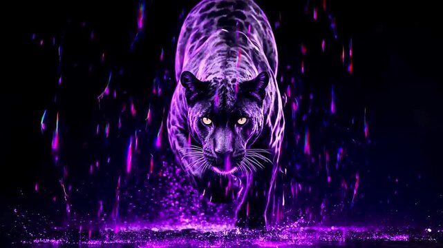 predator attack running jaguar purple rain dark night wildlife 