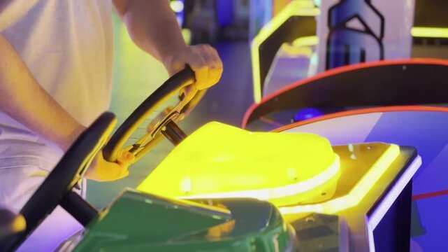Neon-lit bumper car arcade controls