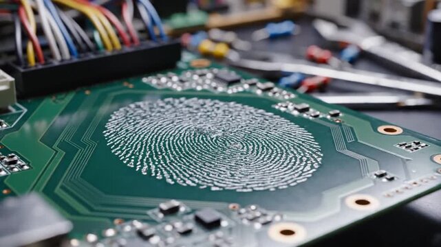 Fingerprint on circuit board with tools in background