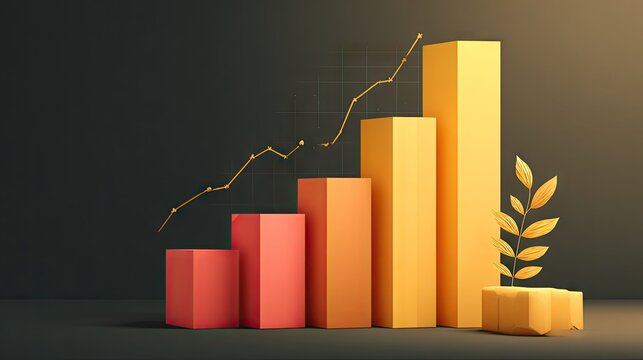 Abstract financial growth concept with rising bar graph and decorative elements