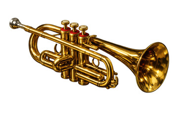Obraz premium Golden brass trumpet music instrument on transparent background