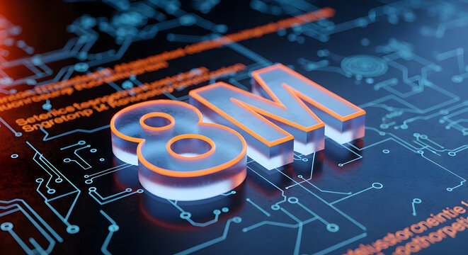 Glowing orange 8M text on futuristic circuit board background and evoke a feeling of cutting-edge technology and progress. Ideal for use in presentations, reports, or marketing materials 
