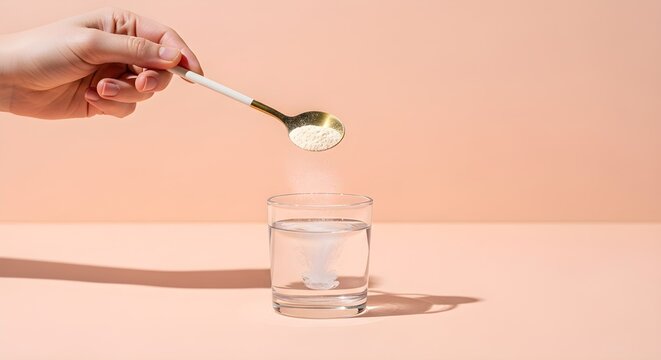 Adding Powdered Supplement to a Glass of Water for Health and Wellness