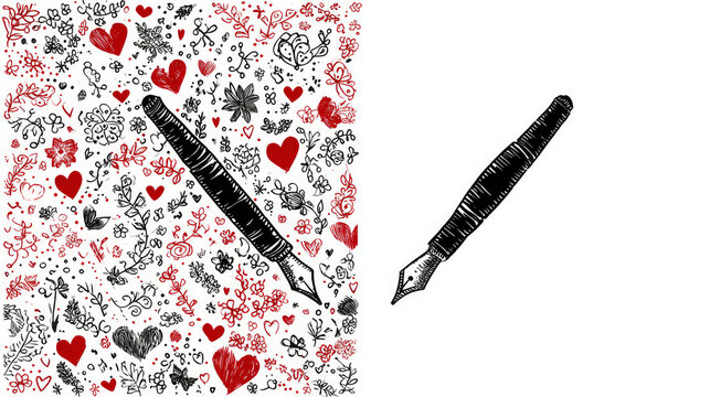Elegant Romantic Love Letter with Pen Silhouette and Heart Symbols Valentine Vector Illustration