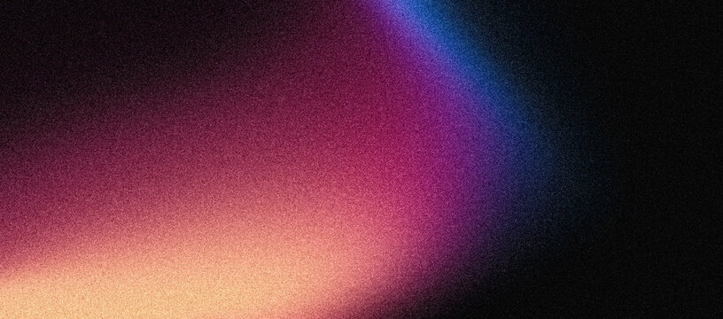 Vibrant grainy background, magenta pink yellow blue glowing abstract shape on dark backdrop, noise texture header poster wallpaper banner design