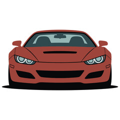 A striking red sports car is viewed from the front, showcasing its sleek design.
