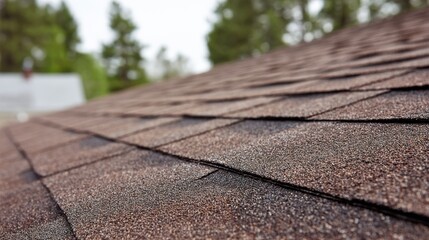 Close-Up View of Roof Shingles with Textured Surface and Natural Light Highlighting the Material and Color Variations on a Residential House