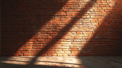 Natural Light Casting Shadows on Vintage Brick Wall in Urban Setting, Perfect for Textures and Backgrounds in Design Projects