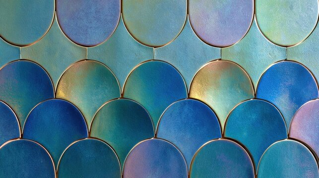 Colorful abstract background with shimmering half-circle patterns in shades of blue, green, and purple for creative design projects or artistic applications