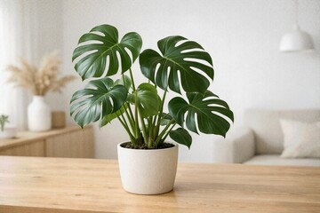 Fototapeta premium Monstera houseplant in white pot on table