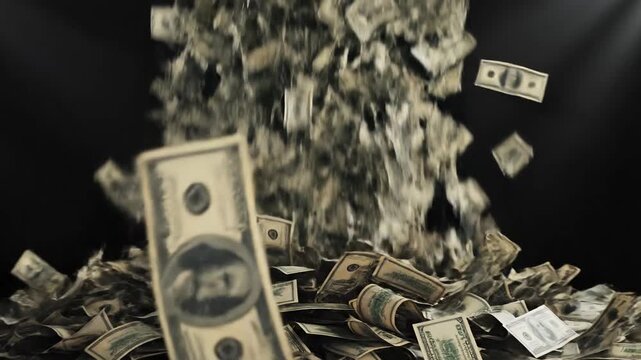 Money Falling From Above, Hundred Dollar Bills Cascading Downward