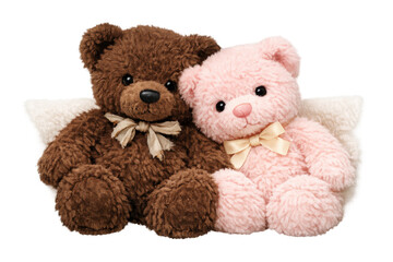 Obraz premium Brown and pink teddy bear couple embracing, showing love, affection, and togetherness on transparent background