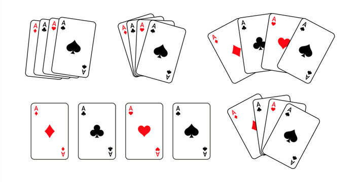 Set of playing cards fans. Ace of Spades, Hearts, Diamonds and Clubs, various provisions.