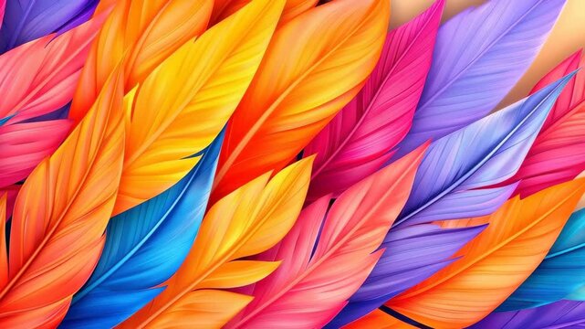 Feather Festival: A kaleidoscope of colorful feathers elegantly arranged, a celebration of vibrant hues, soft textures, and the delicate beauty of nature.