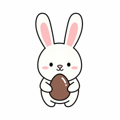 Fototapeta premium Cute cartoon bunny holding chocolate egg on white background 