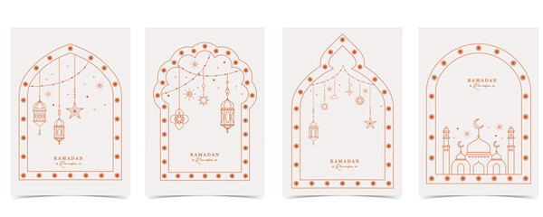 Abstract elegant Ramadan Poster collection with Islamic lantern,moon,star with Line Art deco style
