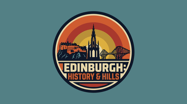 Edinburgh History and Hills Vintage Retro Emblem Travel Landmark Cityscape Design