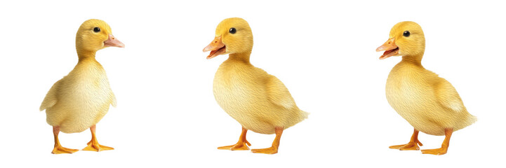 Fototapeta premium Set of Yellow Duckling Poses, Farm Animal and Pond Collection Isolated on White, PNG Oil Paint