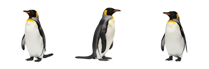 Set of King Penguins Standing Isolated on Transparent Background, Antarctic Wildlife Flightless Bird PNG © Dr Stock