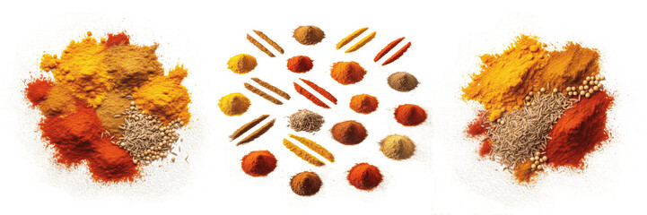 Set of Colorful Indian Spices and Powdered Herbs Isolated on Transparent Background, Culinary Condiments PNG © Dr Stock
