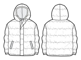 Puffer jackets technical flat sketch vector mockup illustration. © Apparel Design