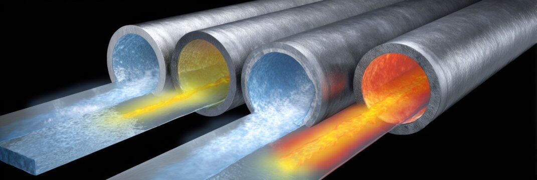 Ocean Thermal Energy Process Shown With a Cross-Section of Underwater Pipes and Colored Liquids for Renewable Energy Understanding