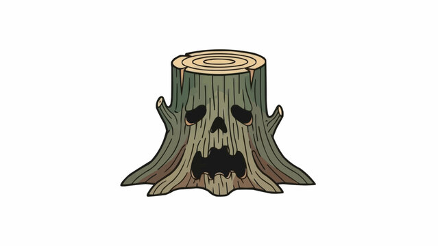 Tree Stump with Carved Skull Face.