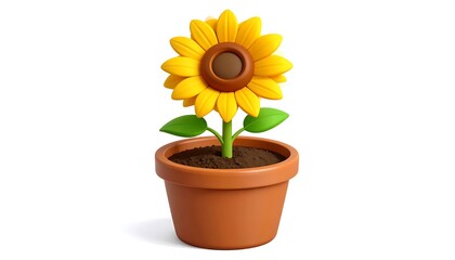 Fototapeta premium 3D sunflower in terracotta pot, cartoon style
