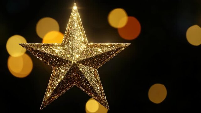 Golden Christmas Star on a Black Background